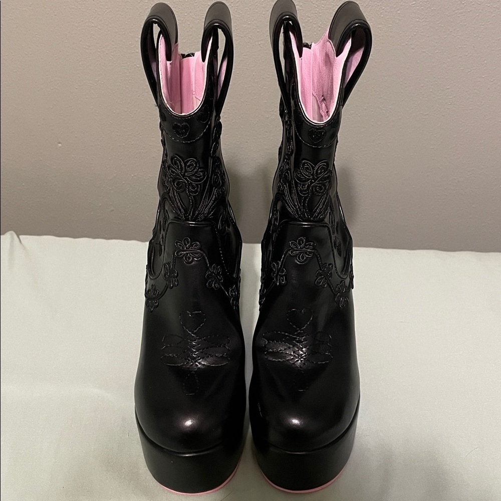Dolls Kill Sugar Thrillz Follow The Sunset Black Platform Cowboy Boots Size 5M - Picture 4 of 9